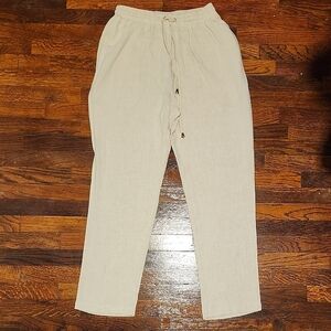 Allie Rose Viscose Linen Women's Cream Wide Leg Beaxh Drawstring Waist Resort Sm